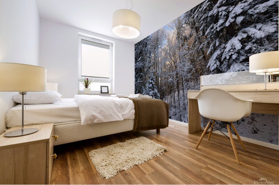 Picturesque winter forest landscape Mural print