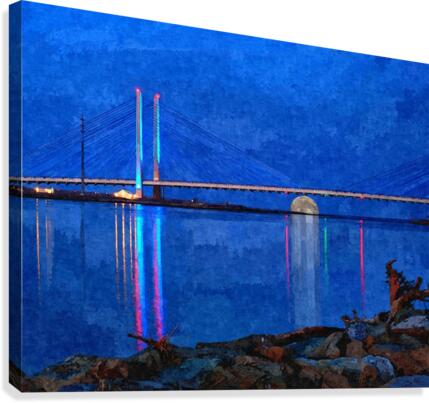 Full Moon Rising Under the Indian River Bridge Painterly