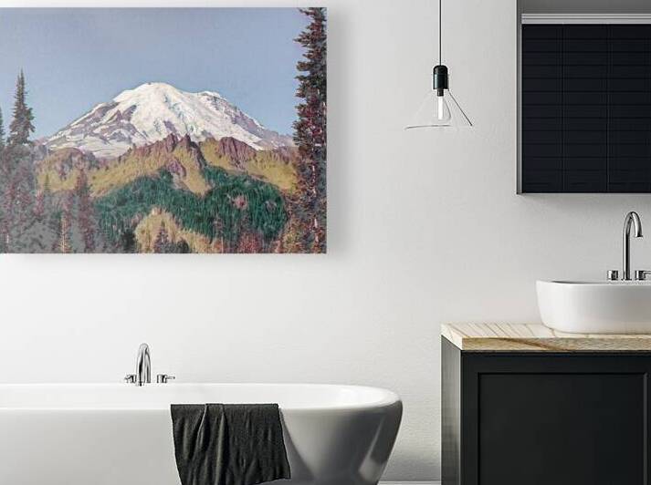 Mount Rainier Two Trees Simulated Watercolor by Bill Swartwout Photography