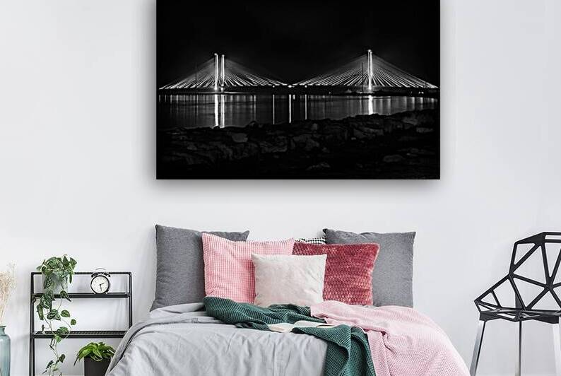 Indian River Bridge After Dark in Black and White by Bill Swartwout Photography