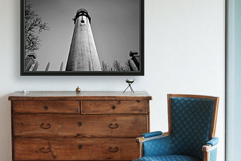 Fenwick Island Lightouse and Sky in Black and White by Bill Swartwout Photography