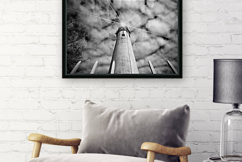 Fenwick Lighthouse in the Sky Starfilter Black and White by Bill Swartwout Photography
