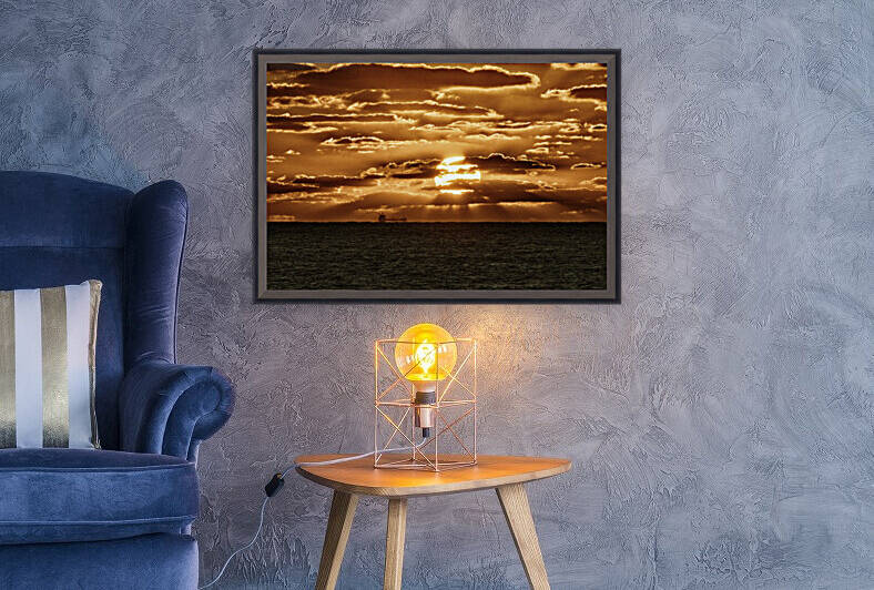 Dramatic Atlantic Sunrise with Freighter in Goldtone by Bill Swartwout Photography