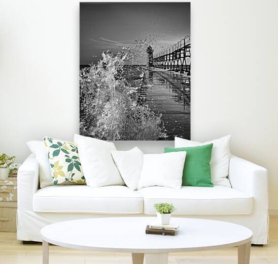 South Haven Light Splash Black and White by Bill Swartwout Photography
