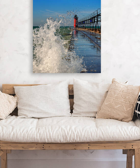South Haven Pierhead Light Splash 200059 by Bill Swartwout Photography