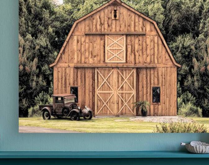 Old Barn with Vintage Truck Charcoal by Bill Swartwout Photography
