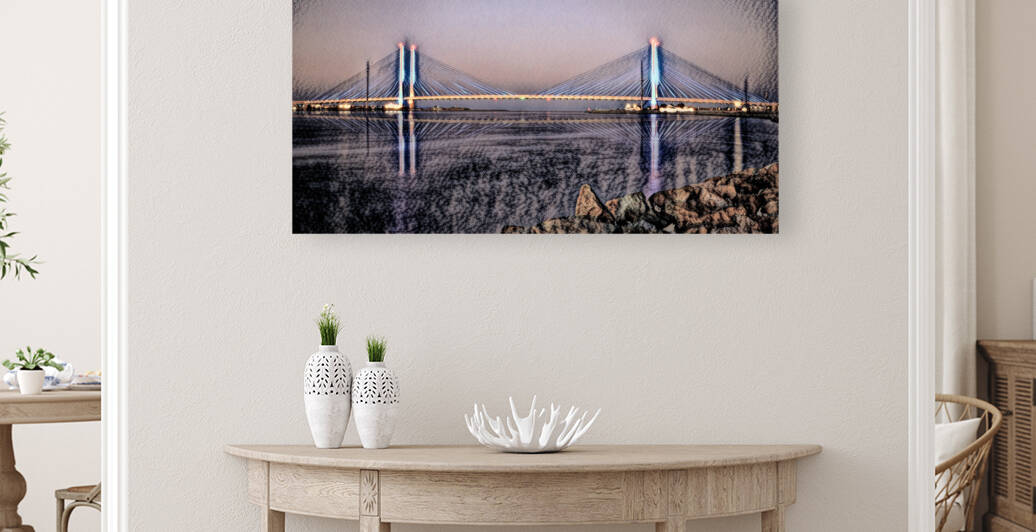 Indian River Bridge Twilight Panorama Charcoal by Bill Swartwout Photography