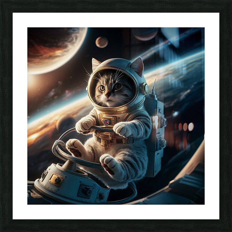 cat in the space Picture Frame print