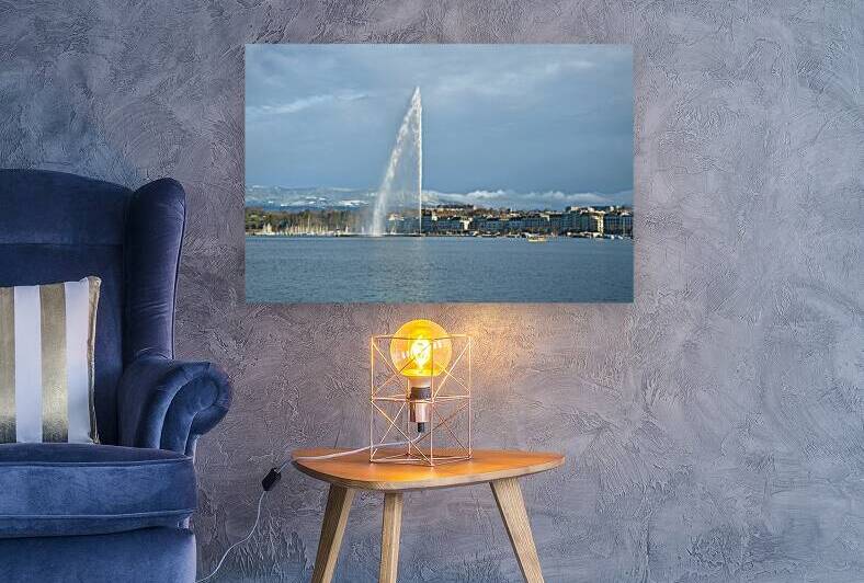 Jet dEau fountain of Geneva Switzerland shooting water high into the sky. by IB Photography