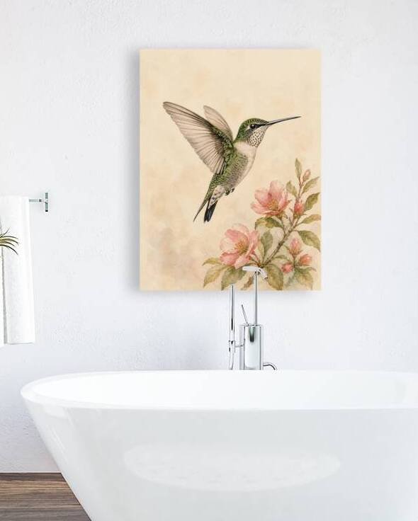 Elegant Hummingbird in Bloom – Vintage Nature Art by Aries Gaming