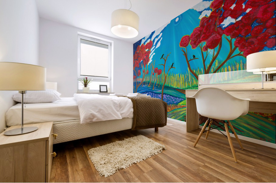 A-38 Red Trees and Crows Mural print