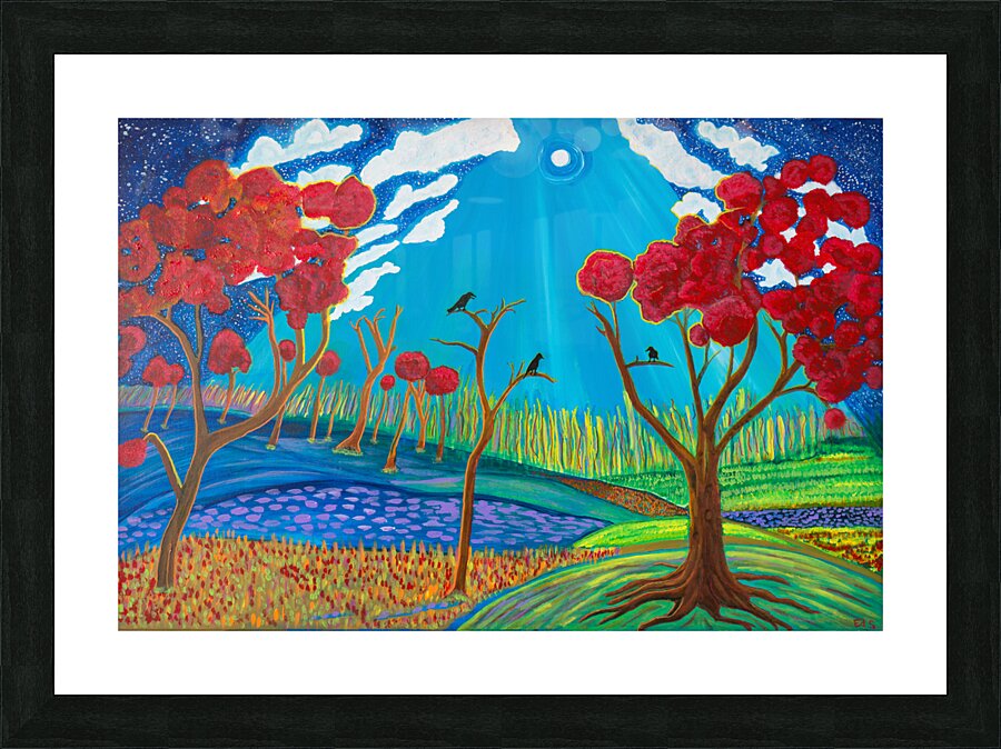 A-38 Red Trees and Crows Picture Frame print