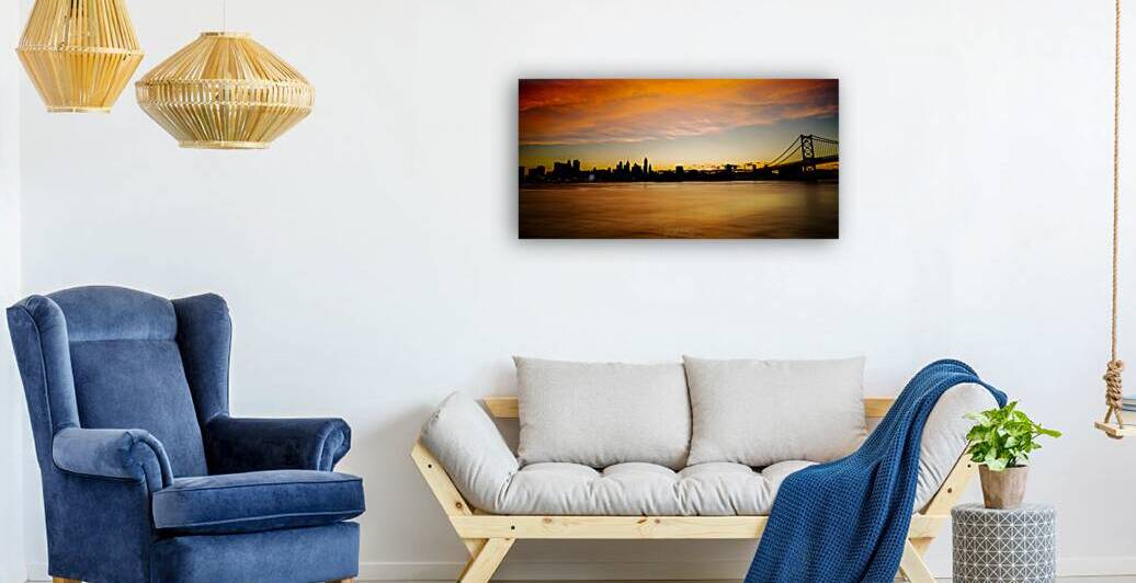 Philadelphia Skyline Silo Sunset Orange 2x1 by Joyful Photography