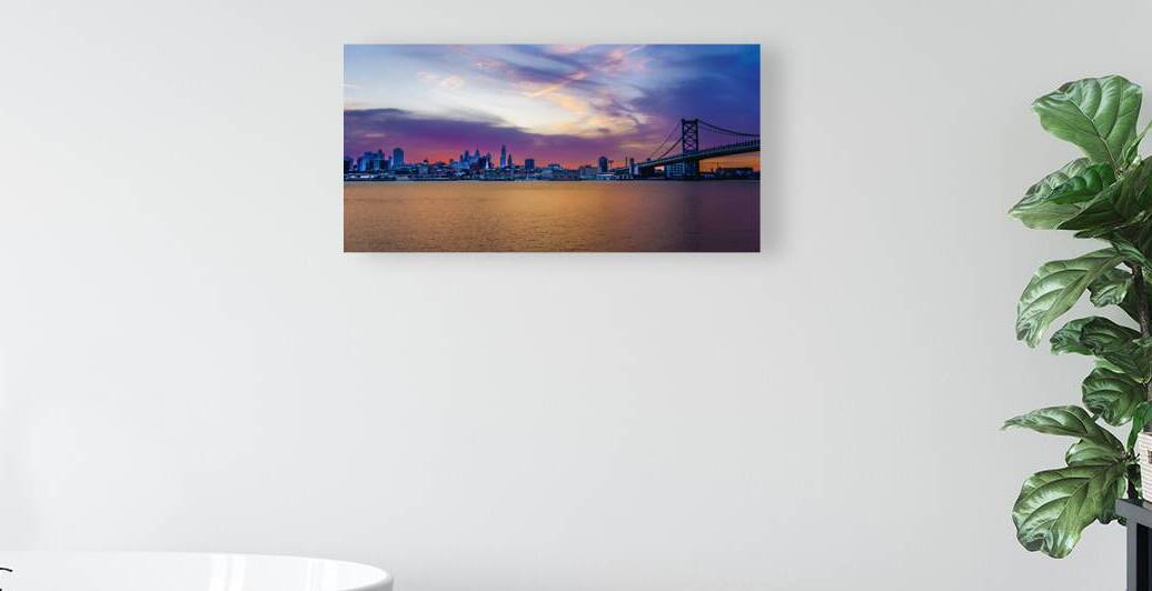 Philadelphia Skyline Orange and Purple 2x1 by Joyful Photography
