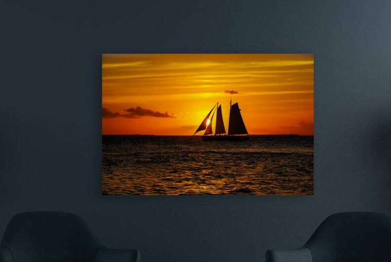 Key West Sunset Cruise Sun and Sailboat Wide by Joyful Photography