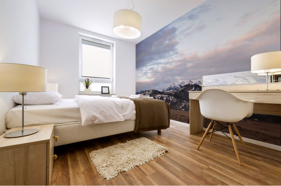 Cloudy Sunrise Near Mountain Range Mural print