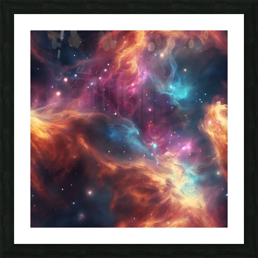 Glowing nebula of vibrant gas and celestial dust  Picture Frame print