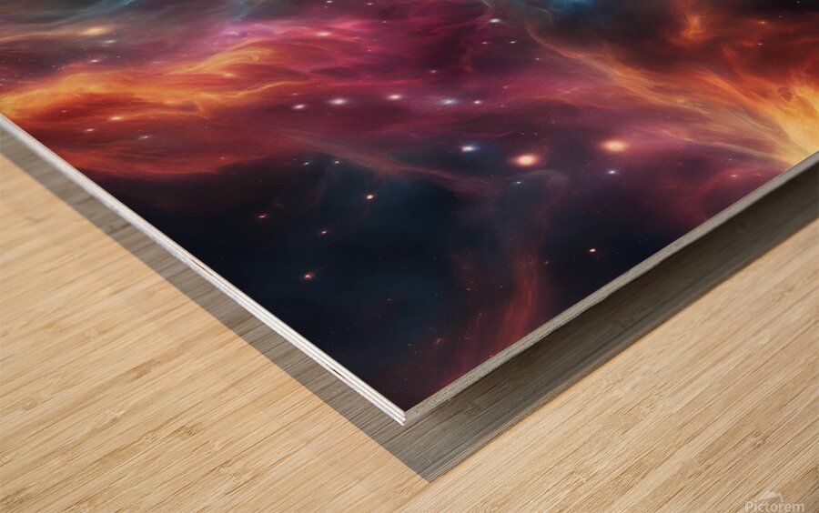 Glowing nebula of vibrant gas and celestial dust  Wood print