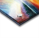 A stunning landscape painting of a serene lake surrounded by lush forests and majestic mountains Acrylic print