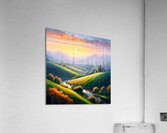 A stunning landscape with a vibrant sunset over rolling hills and valleys Acrylic Print
