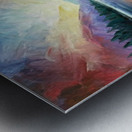 A stunning landscape painting of a serene lake surrounded by lush forests and majestic mountains Metal print