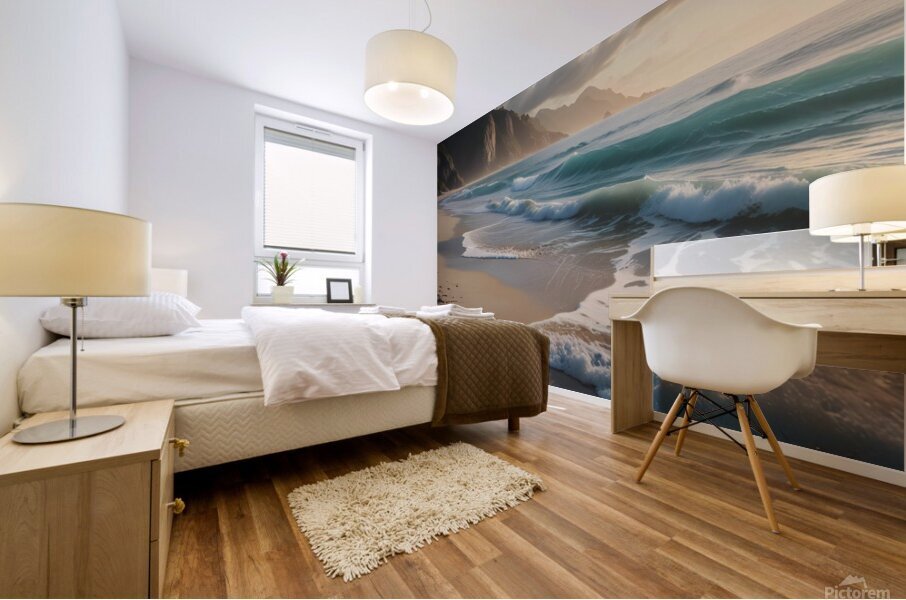 Serene Beach with Soft Waves amazing serene landscape Mural print