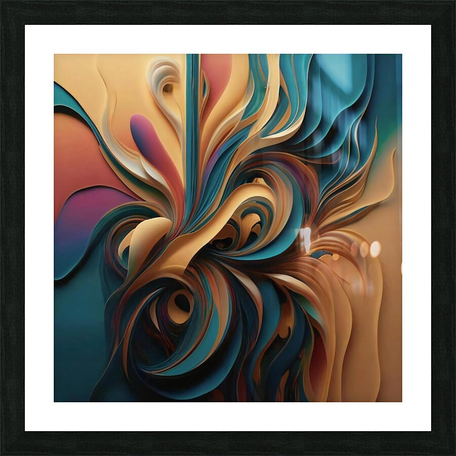 A stunning abstract digital art image with swirling organic shapes and vibrant colors including turquoise pink and gold Picture Frame print
