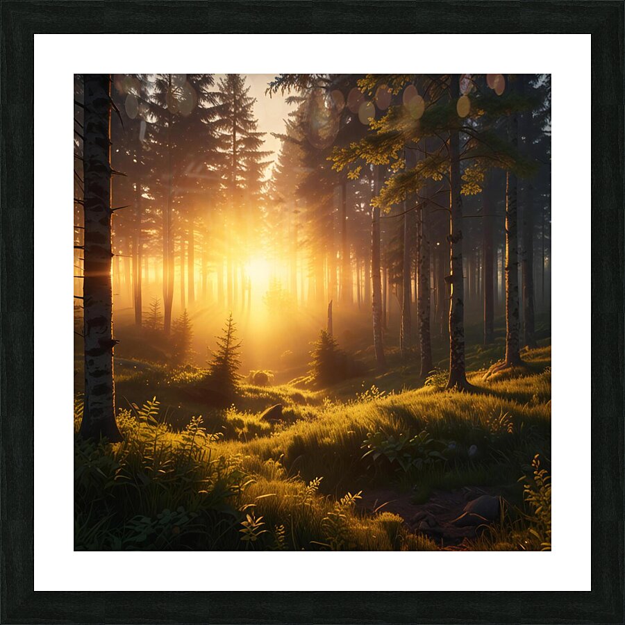Golden Hour Over a Peaceful Forest amazing serene landscape Picture Frame print
