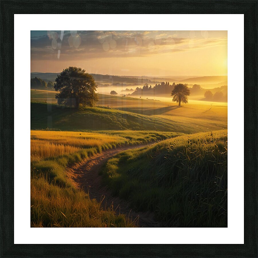 Golden Hour Over a Serene Countryside amazing serene landscape Picture Frame print