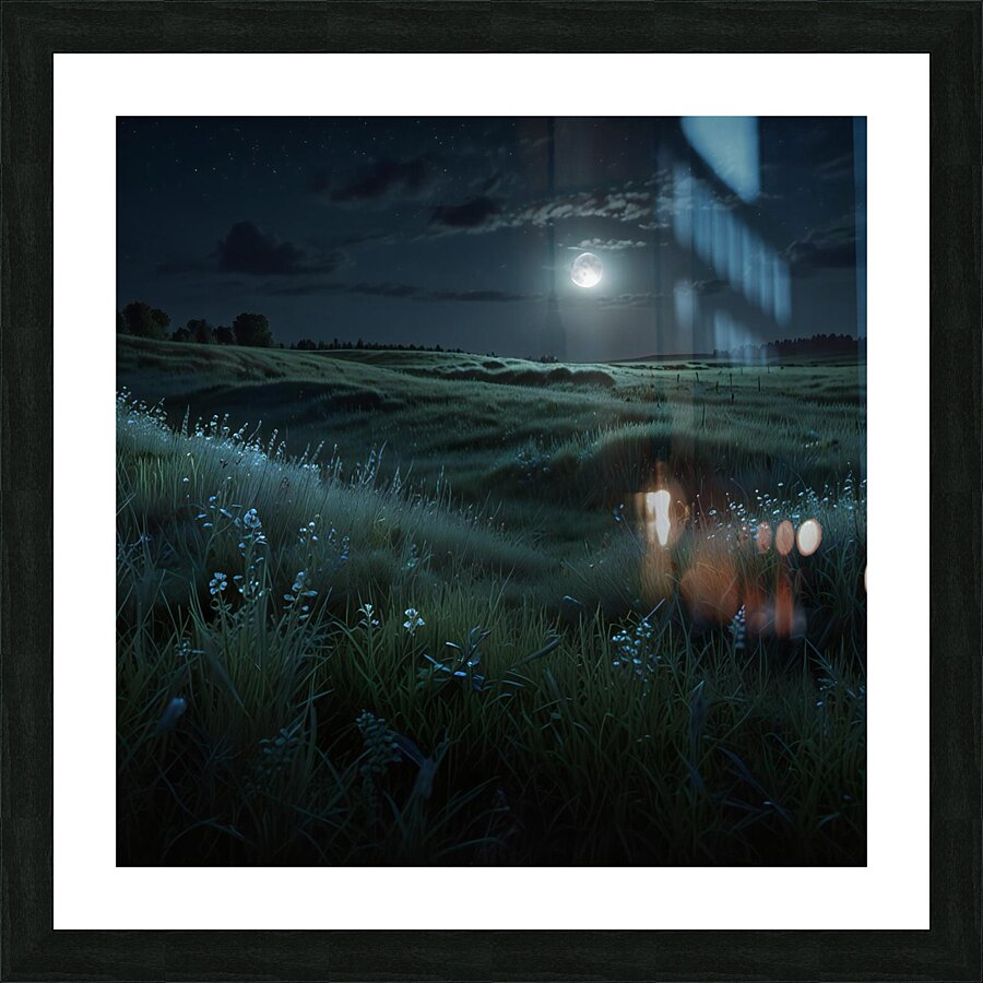 Moonlit Night Over a Calm Meadow amazing serene landscape Picture Frame print