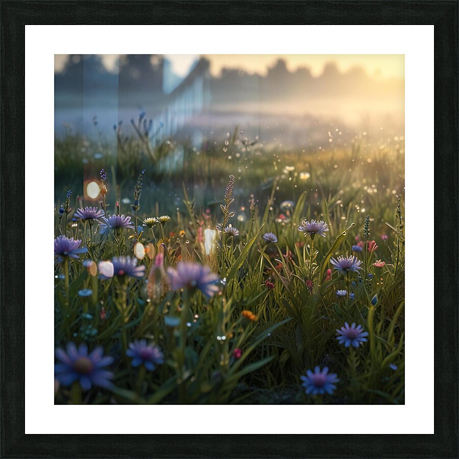 Morning Dew on a Meadow of Flowers amazing serene landscape Picture Frame print