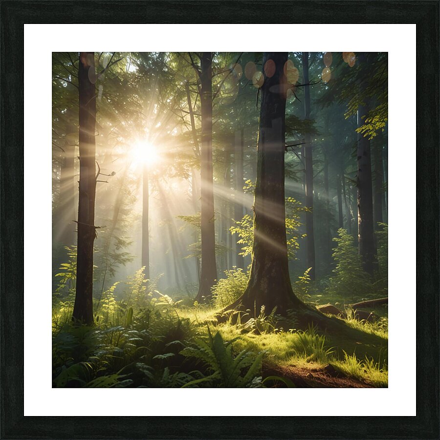 Sunlight Filtering Through Forest Trees amazing serene landscape Picture Frame print