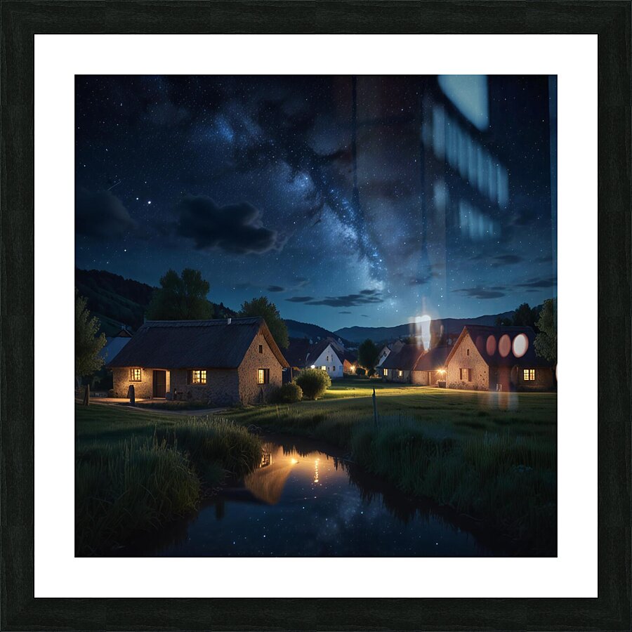 Starry Night Sky Over a Quiet Village amazing serene landscape Picture Frame print
