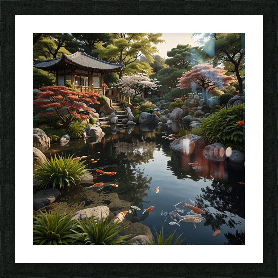 Tranquil Japanese Garden with Koi Pond amazing serene landscape Picture Frame print