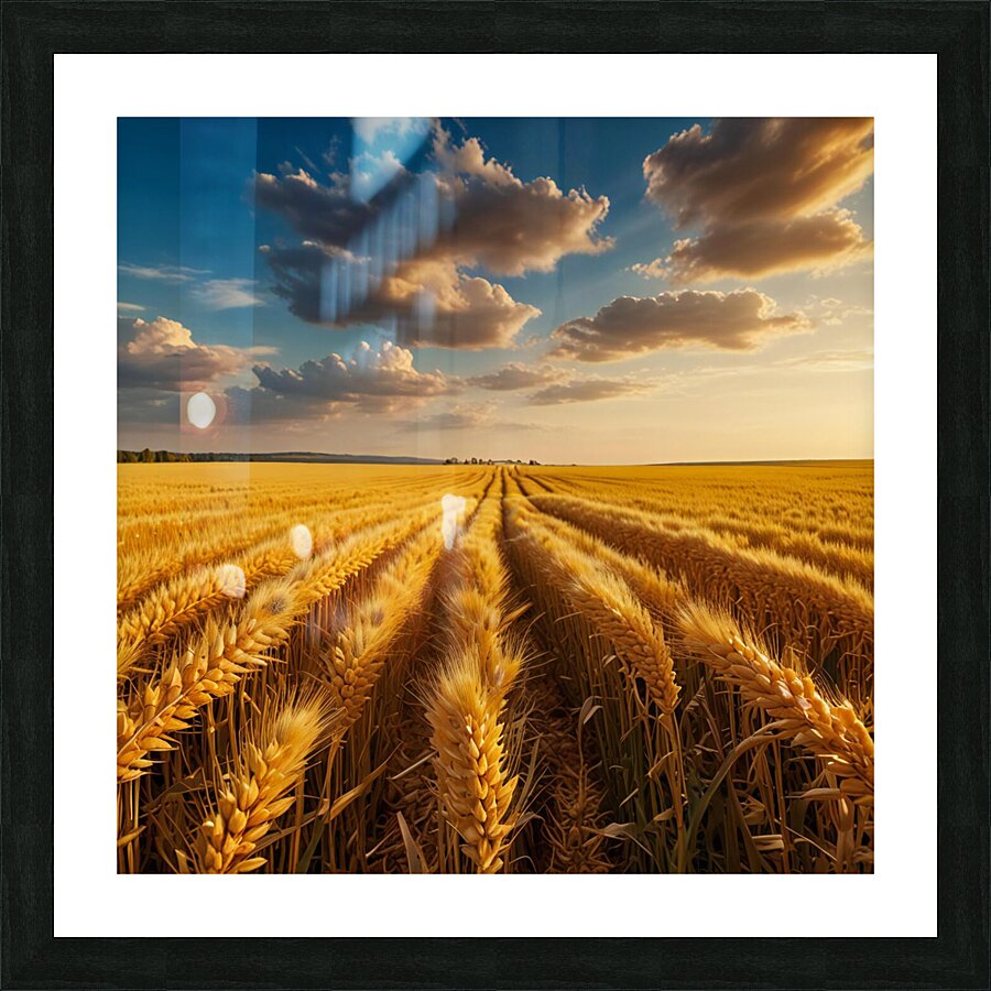 Golden Wheat Fields Under a Clear Sky amazing serene landscape Picture Frame print