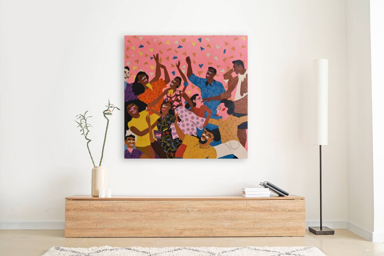 A vibrant joyful image of a group of people dancing and celebrating together Reproduction