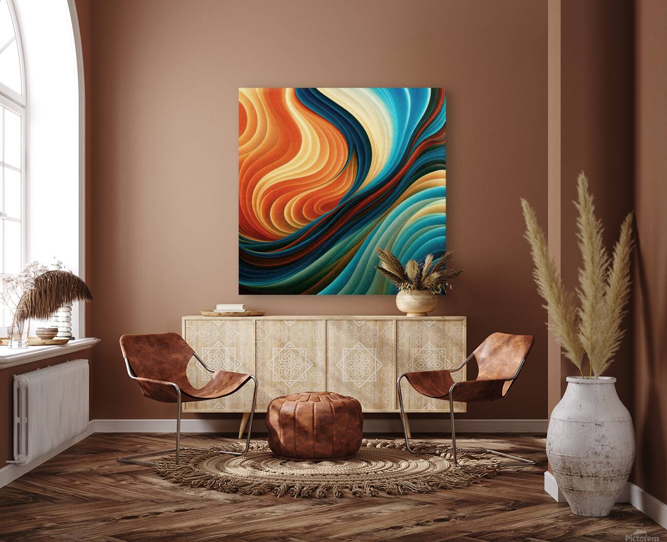 A stunning abstract image with swirling organic shapes and vibrant colors Reproduction