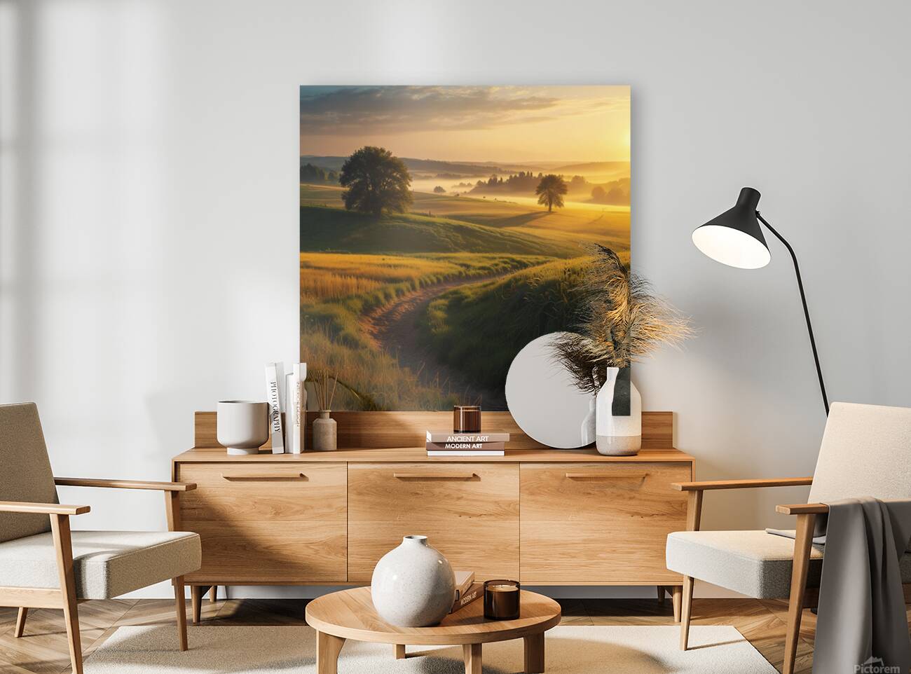 Golden Hour Over a Serene Countryside amazing serene landscape Reproduction