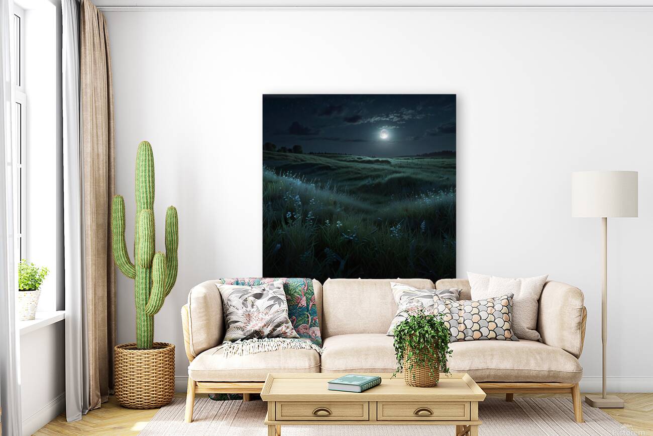 Moonlit Night Over a Calm Meadow amazing serene landscape Reproduction