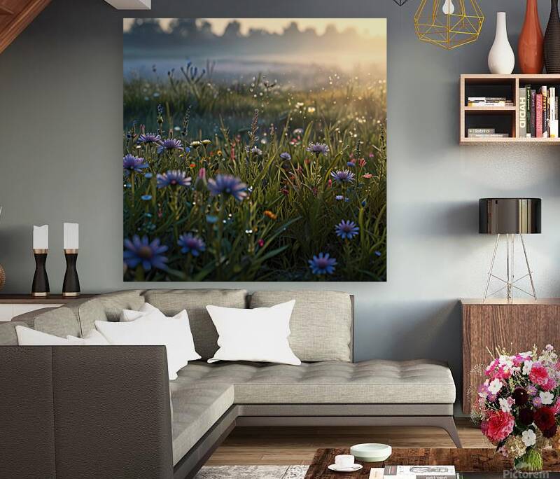 Morning Dew on a Meadow of Flowers amazing serene landscape Reproduction