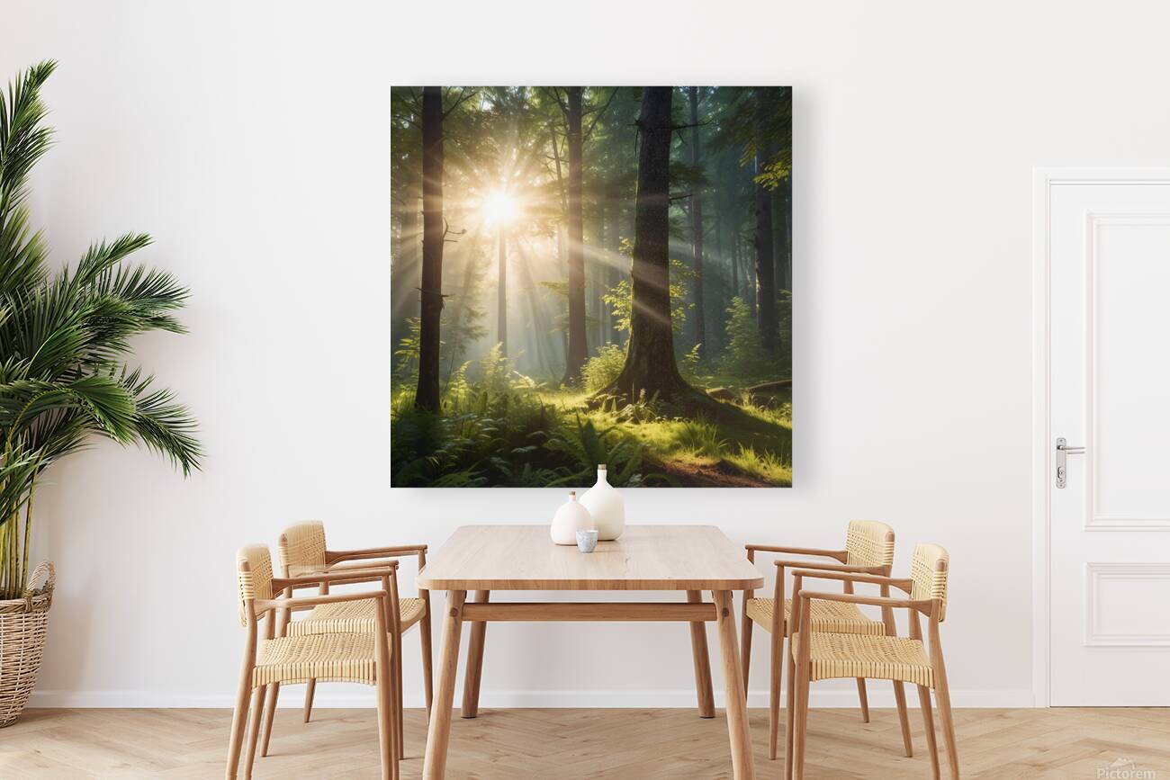Sunlight Filtering Through Forest Trees amazing serene landscape Reproduction