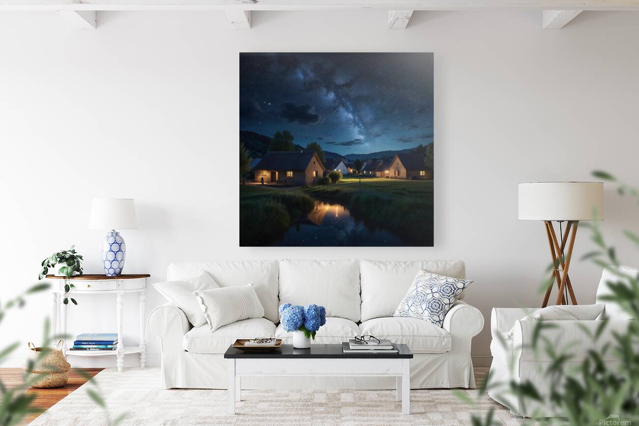 Starry Night Sky Over a Quiet Village amazing serene landscape Reproduction