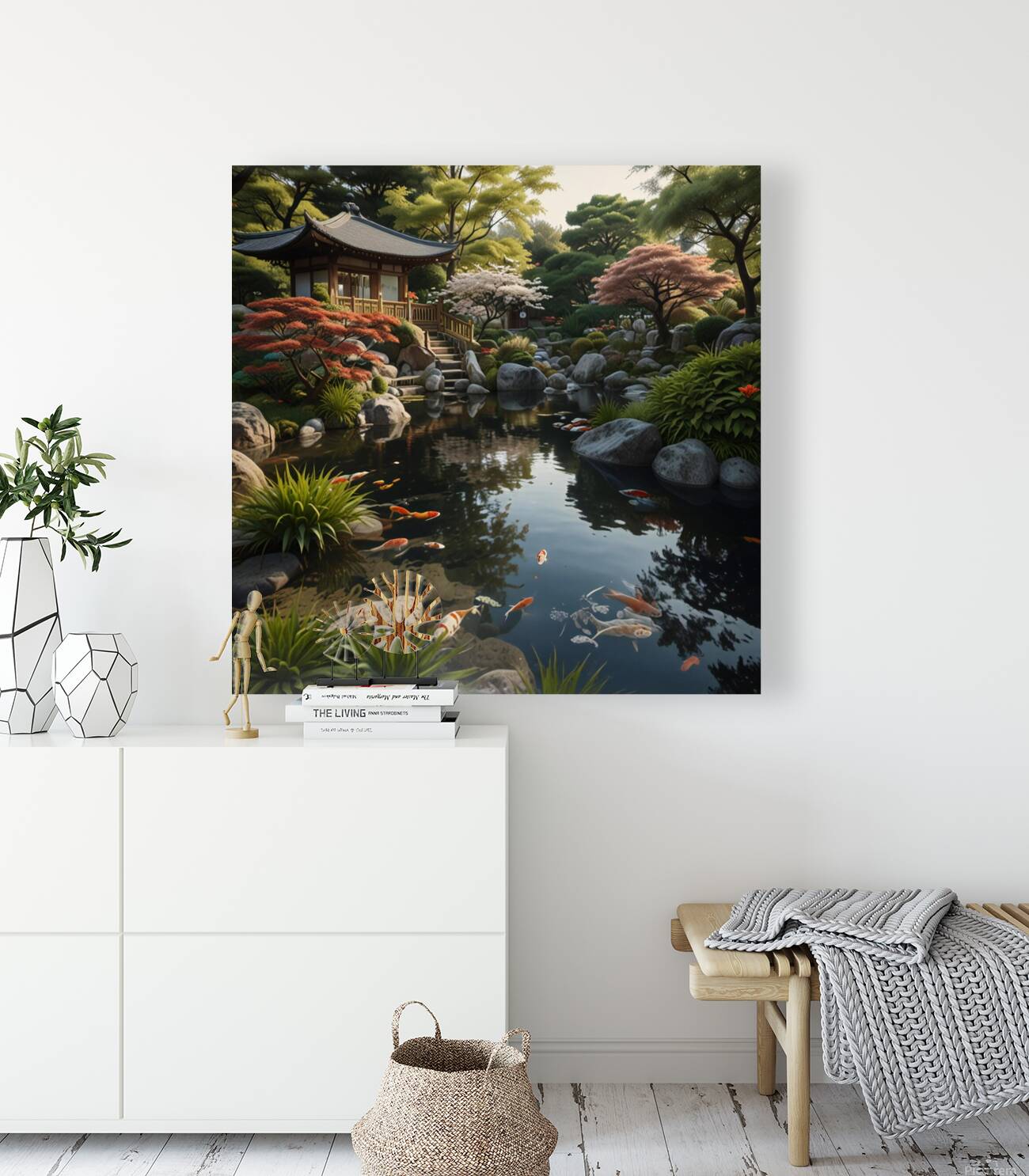 Tranquil Japanese Garden with Koi Pond amazing serene landscape Reproduction