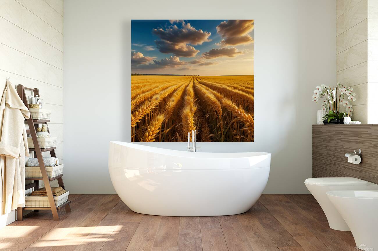 Golden Wheat Fields Under a Clear Sky amazing serene landscape Reproduction