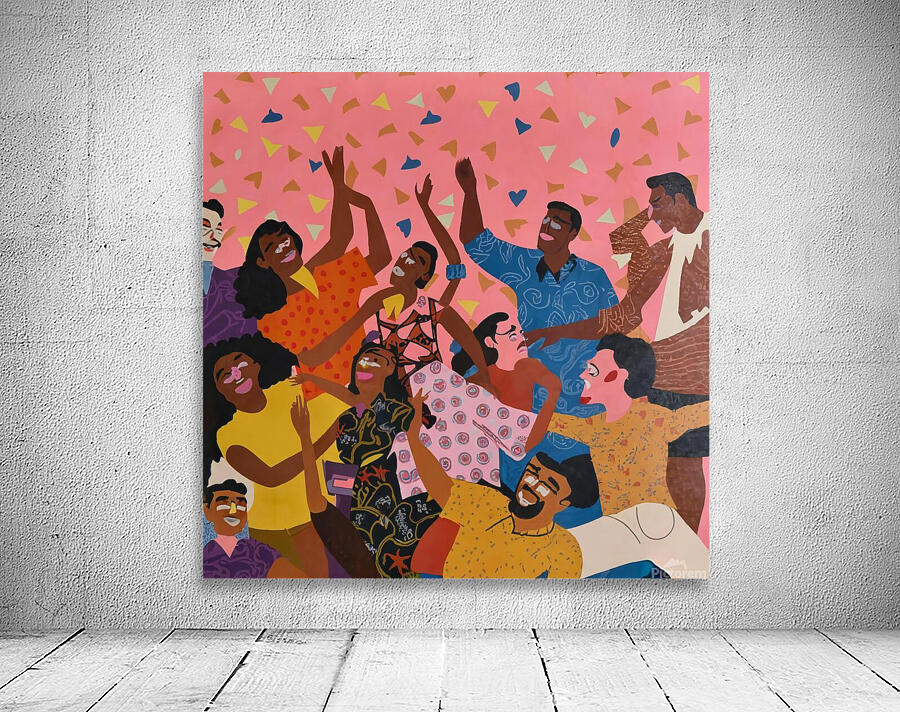 A vibrant joyful image of a group of people dancing and celebrating together Wall Preview