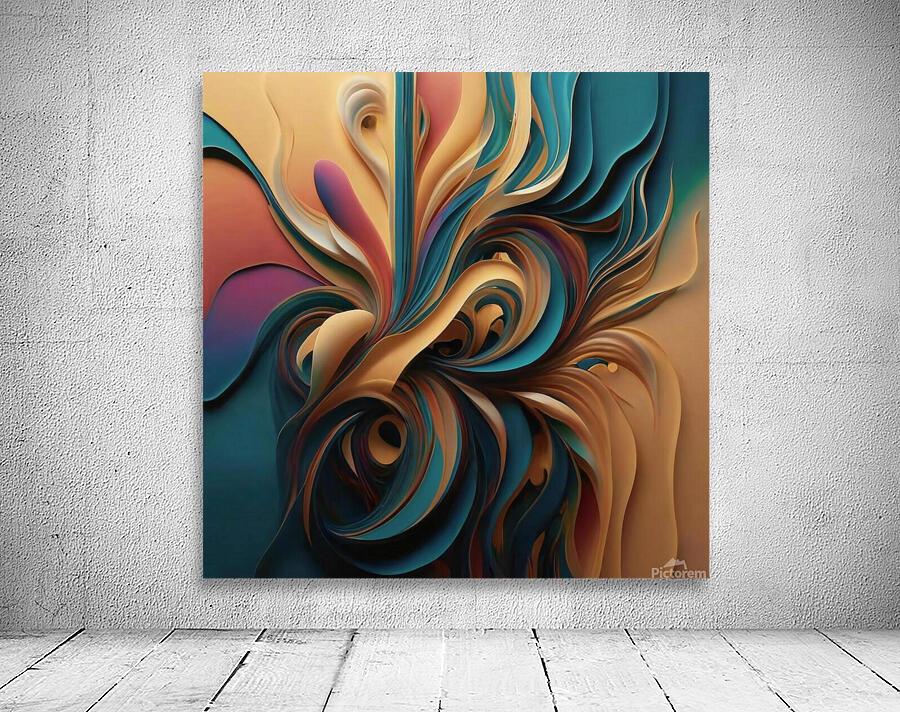 A stunning abstract digital art image with swirling organic shapes and vibrant colors including turquoise pink and gold Wall Preview
