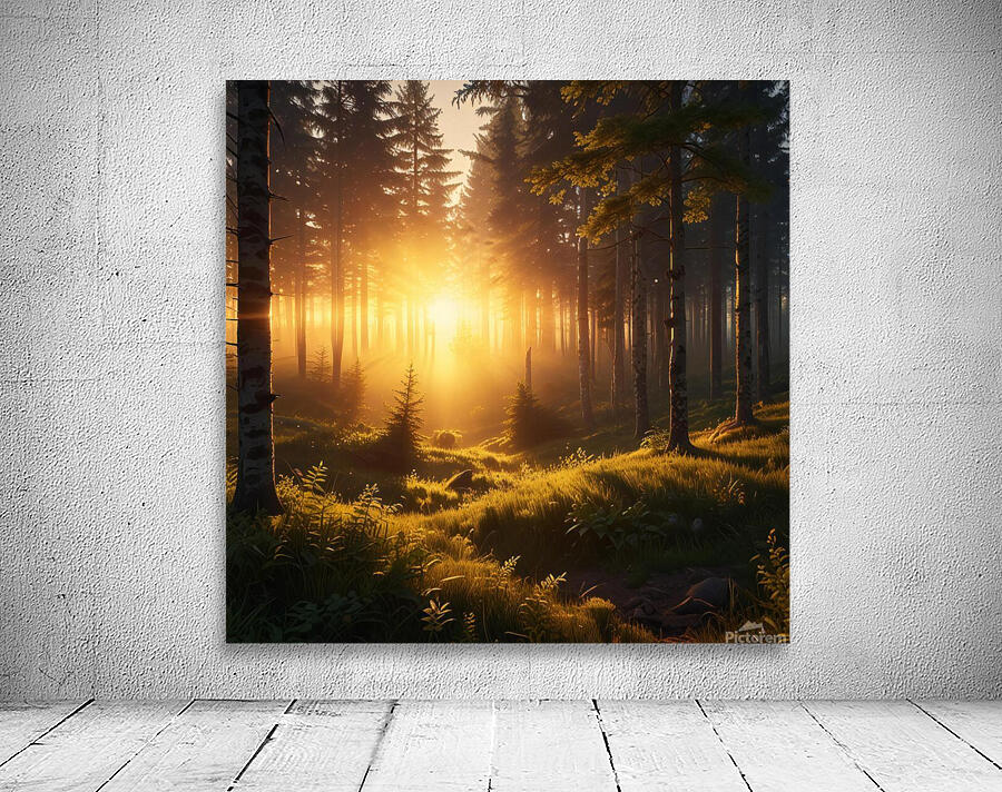 Golden Hour Over a Peaceful Forest amazing serene landscape Wall Preview