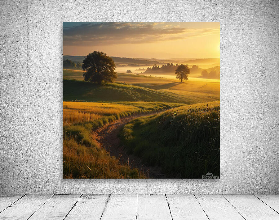Golden Hour Over a Serene Countryside amazing serene landscape Wall Preview