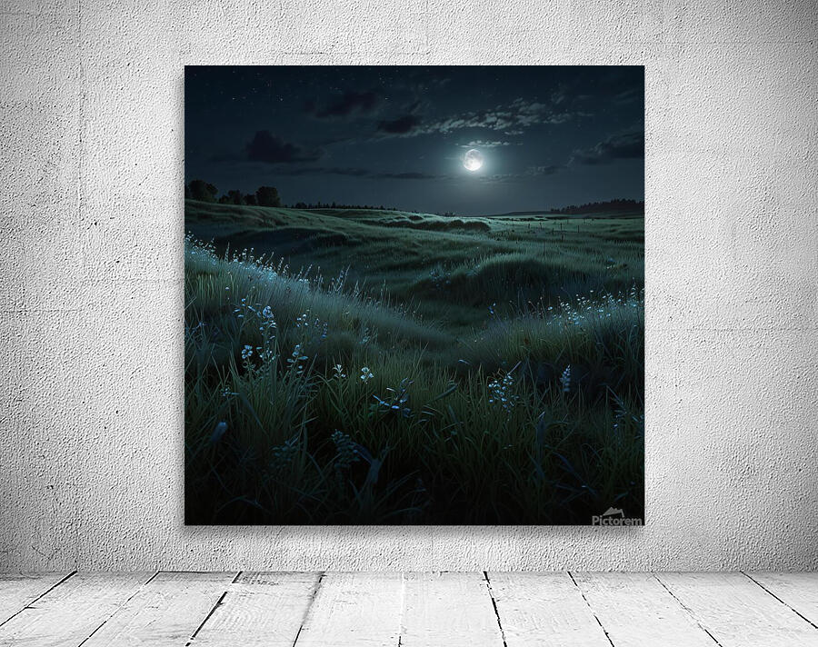 Moonlit Night Over a Calm Meadow amazing serene landscape Wall Preview