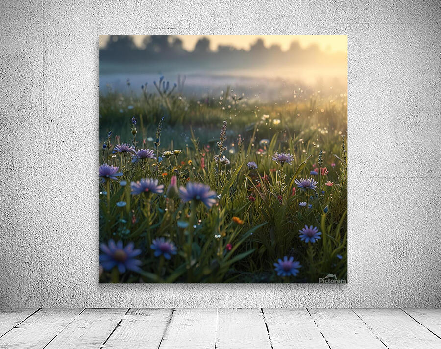 Morning Dew on a Meadow of Flowers amazing serene landscape Wall Preview